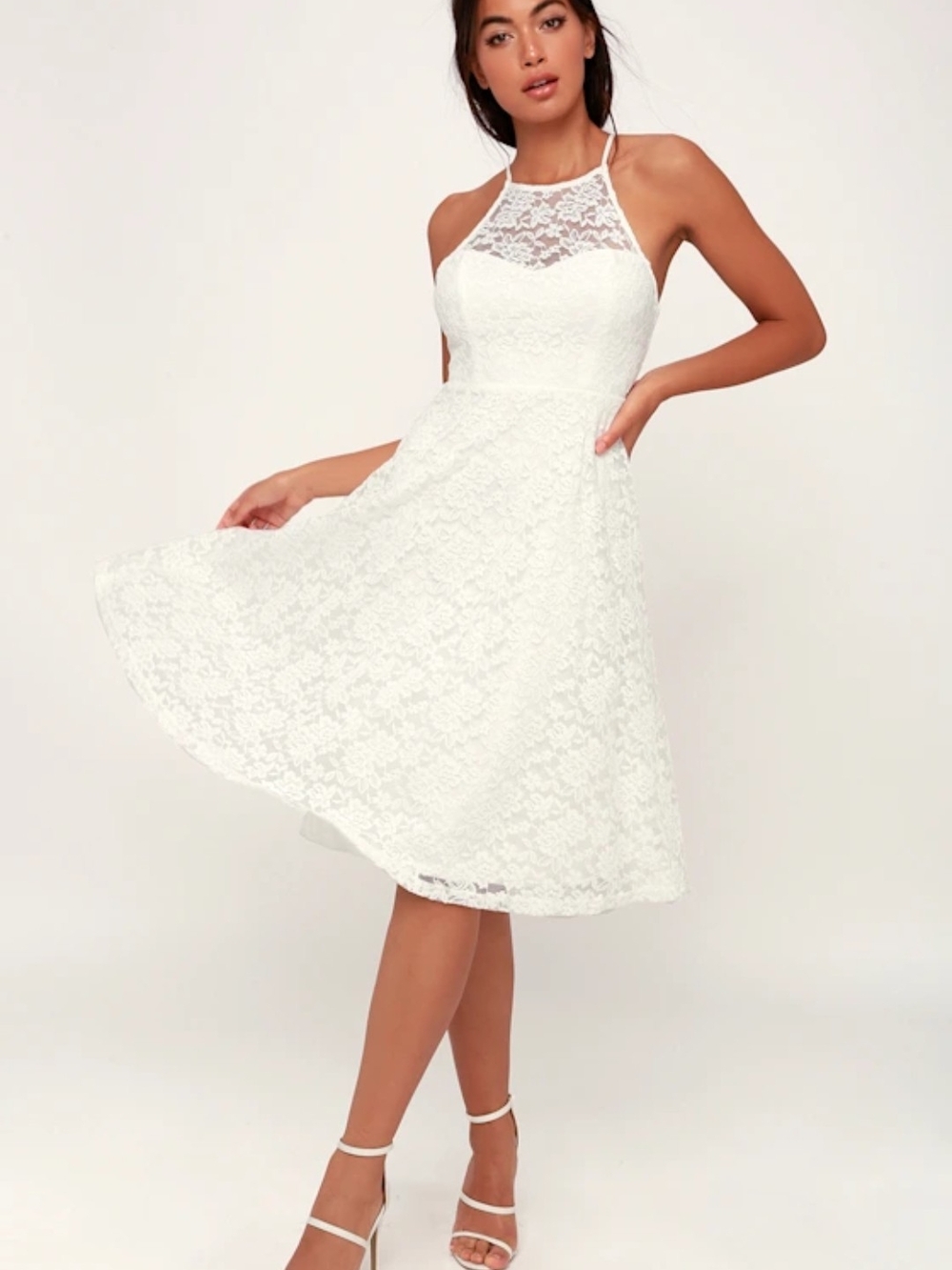 Lulu's White Lace Halter Midi Dress